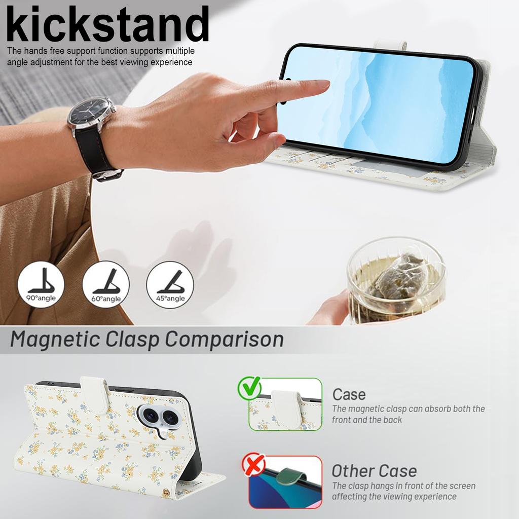 For iPhone 17 Wallet Case Rhombic Floral Design Leather Flip Phone Cover with Strap