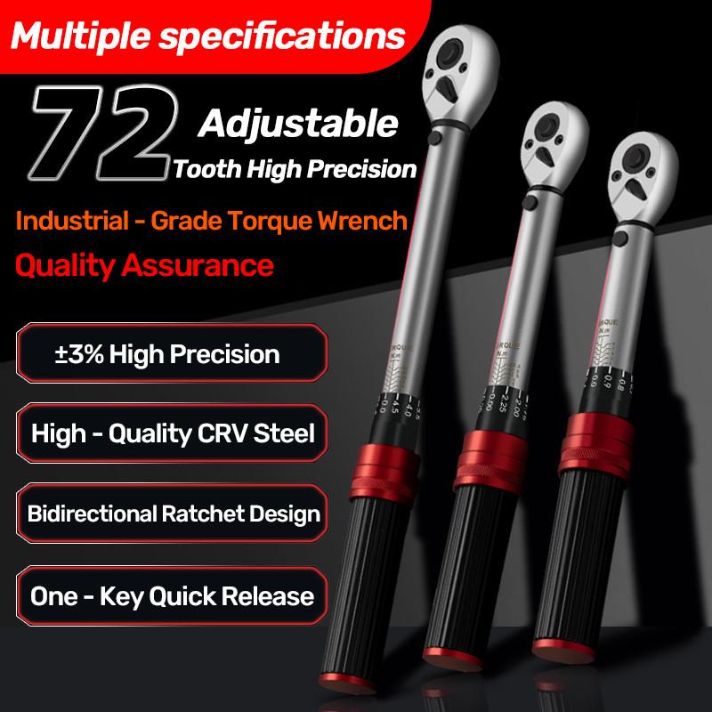 1 /4'' 3/8'' 1/2'' 72-Tooth Ratchet Handle Drive Click Torque Wrench Adjustable Industrial Dual-Direction Upgraded Torque Wrench