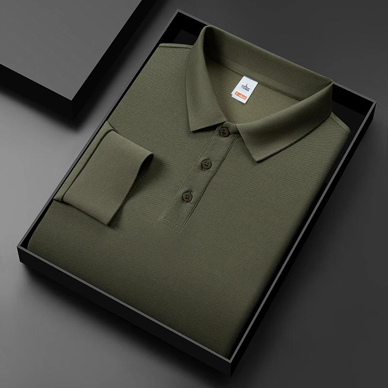 New Men'S Business Casual Long Sleeved Solid Color Polo Shirt Fashionable And Comfortable Summer Versatile Top