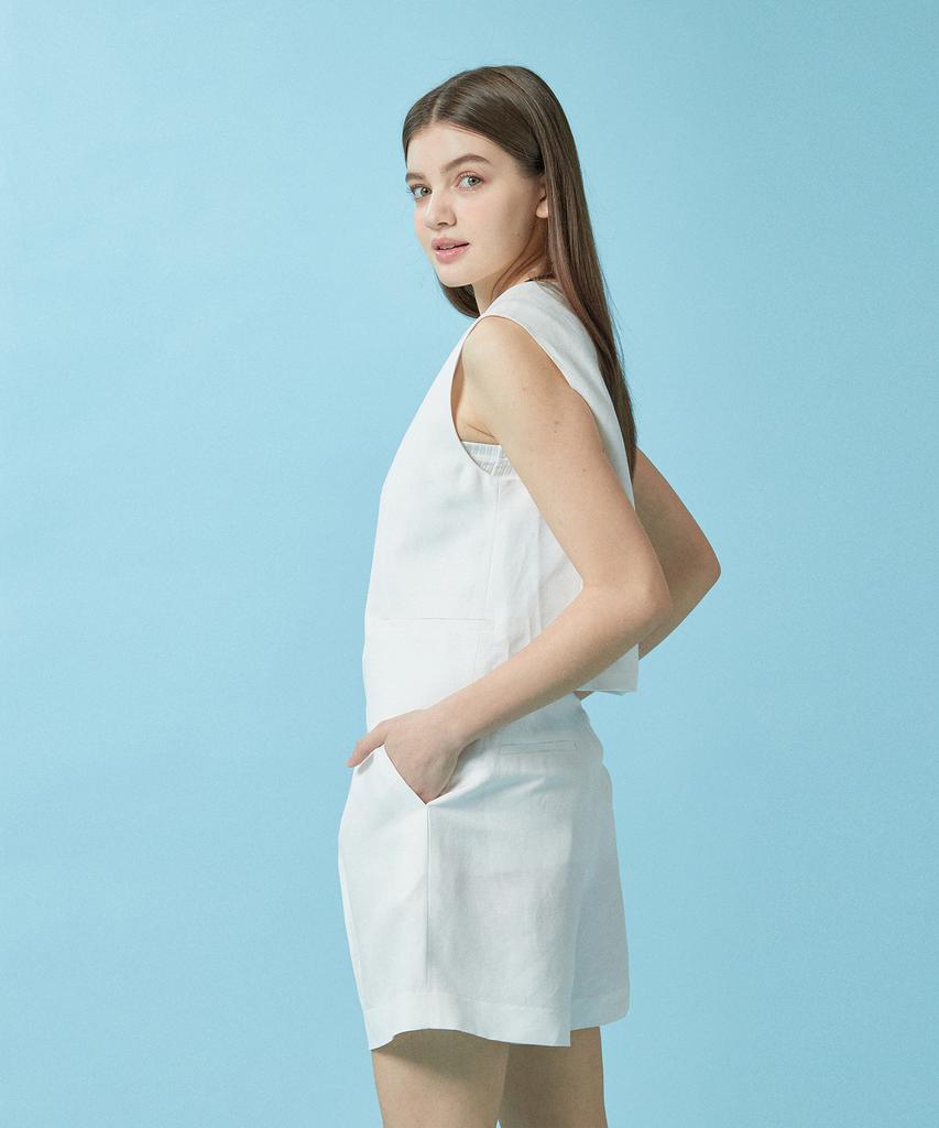 PINBLACK Single-Pleat Linen Half Pants White