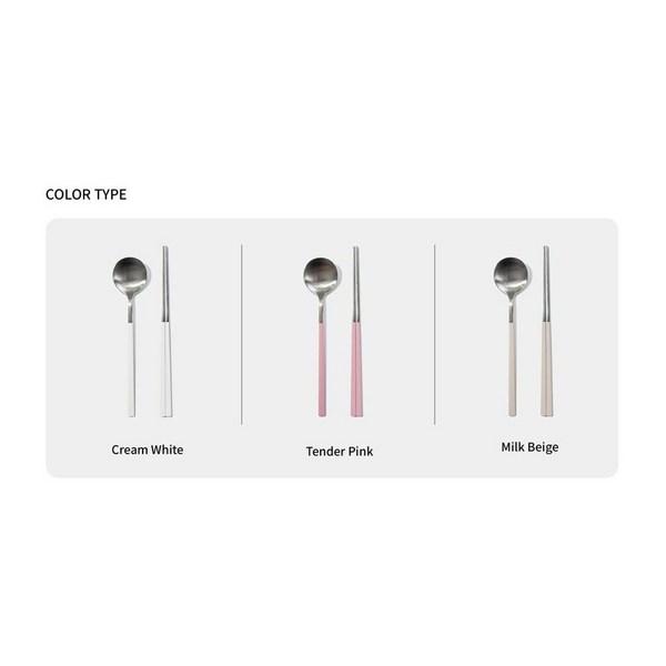 Ram's Home Modern Round Spoon Подарочный набор на 4 персоны 4 ложки + 4 палочки для еды, молочно-бежевый, популярная корейская посуда