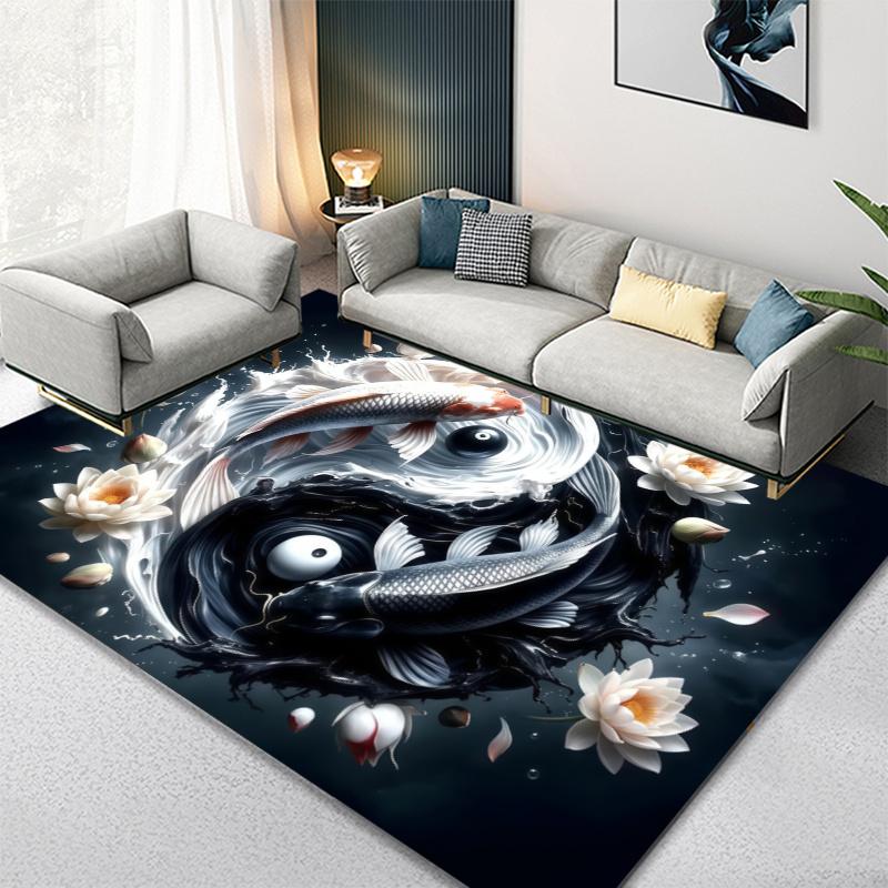 Yin Yang Koi Fish Carpet Rug for Living Room Bedroom Home Sofa Decoration,Kids play Non-slip Floor Mat
