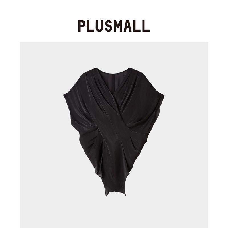 

PLUSMALL Venus Glass Silk Gloss Stylish Crossover Straight Leg Pants Suit Elegant Black-Top 1 in Stock