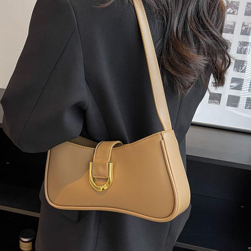 Women's PU Leather Underarm Shoulder Bag Simple Solid Color Zipper Design Crossbody Bag Lady Daily Work Handbags and Purses
