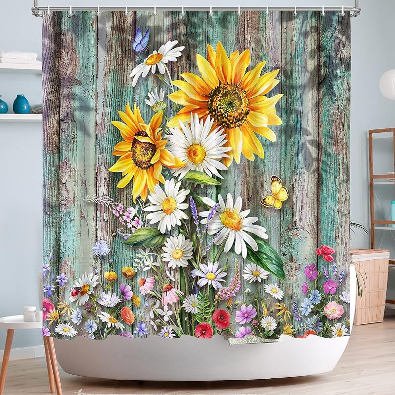 Vimorco Flower Butterfly Shower Curtain, Black Shower Curtains for Bathroom, Waterproof Quick-Dry Polyester Fabric Flower Shower Curtain, Floral Bath