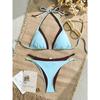 Contrast Color Bikinis Set Women Inner Lining Double Edge Trim Adjustable Halter String Triangle High Cut Swimwear