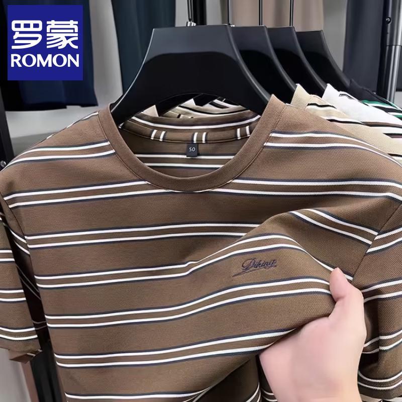 Luomeng Men s Striped Round Neck T-Shirt L