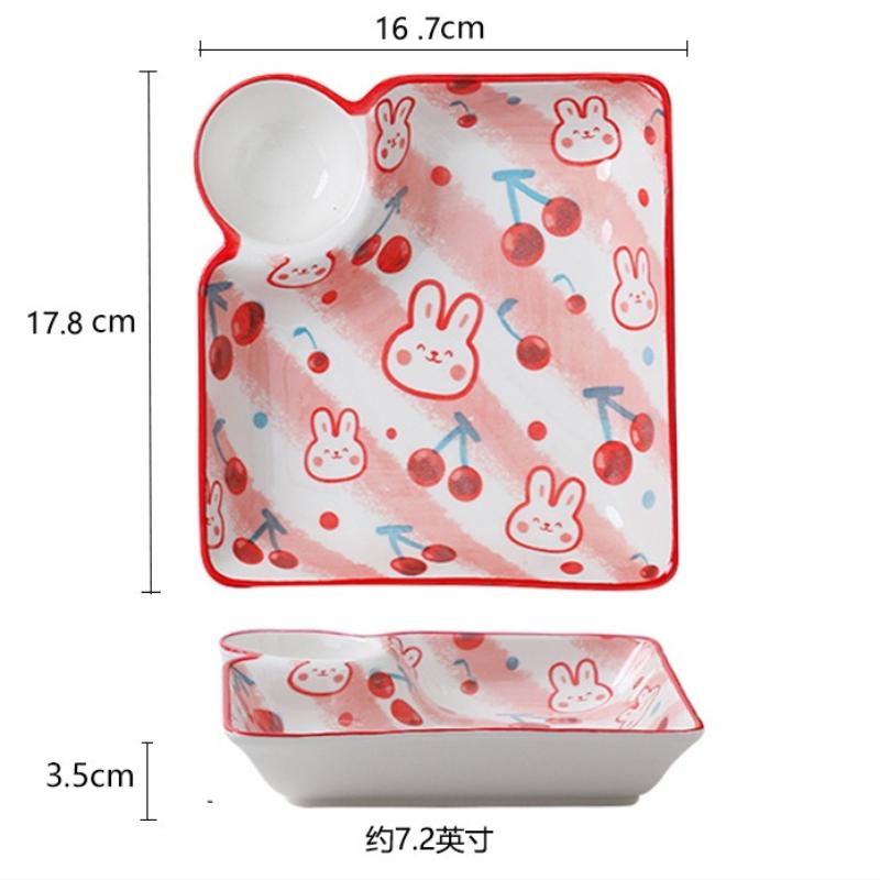 Cartoon Ceramic Dumpling Plate Sushi Plate Vinegar Dish Dumpling Plate Compartmented Dinner Plate Tableware Bowls and Dishes