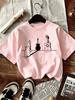 TXCartoon Trendy Kawaii Cat Print T-shirt Women's Summer Round Neck Cute Cat Y2K Graphic Tee Summer Casual Woman Clothing