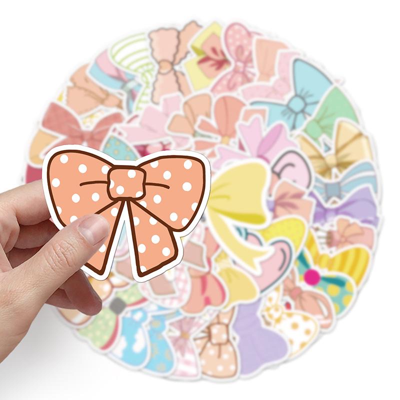 50 Sheets Cute Cartoon Bow Stickers for Kids - Waterproof, Ideal for Handbooks & Notebooks