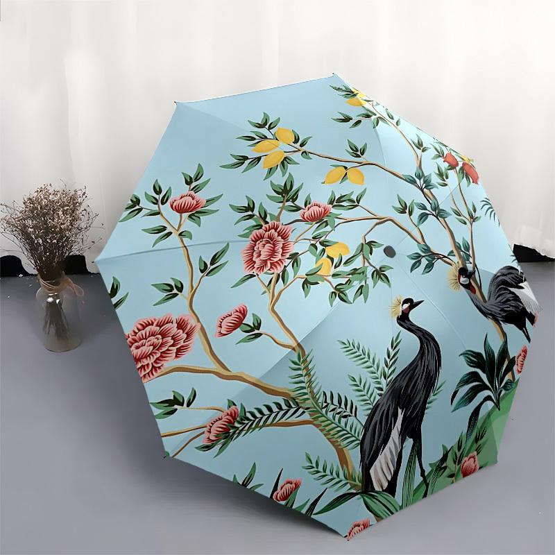 1 Pezzo Ombrello con Gru e Fiori - 8 Stecche Rinforzate, Apertura Automatica, Leggero e Resistente, Accessorio alla Moda per Esterno, Spiaggia L0405