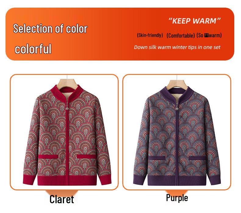 Grandma's Plus Velvet Knitted Sweater & Lamb's Wool Coat for Autumn/Winter