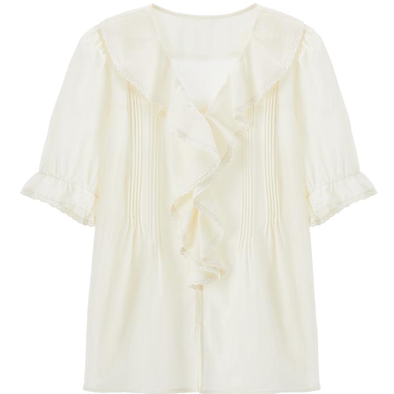 Betu Women s 2026 Summer V-Neck Ruffle Short Sleeve Top S абрикосовый света