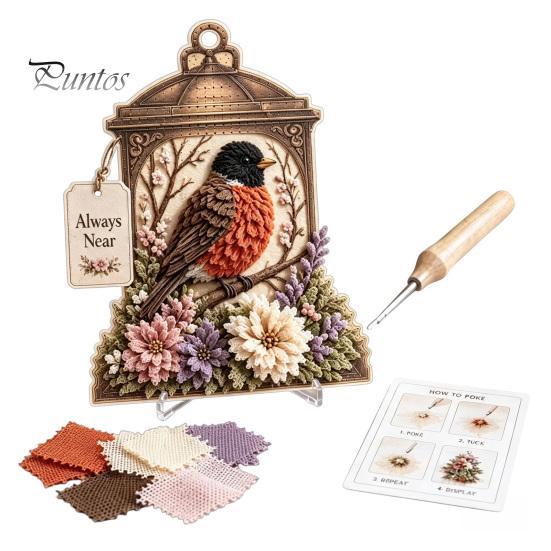Huiswarmingscadeau voor Natuurliefhebbers 3D Stof Poke Art Kit, DIY Vogel Geheugen Lantaarn Bloemen Geïnspireerd Huisornament En Patronen, Punch Needle Knutselkit