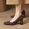 Krazing Pot Vintage Full Grain Leather Summer Autumn Thick High Heels Party Shoes Women Square Toe Leopard Prints Pumps