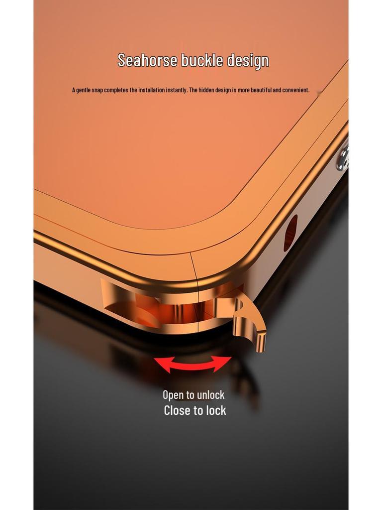 Seahorse Buckle Edge Frame with Metal Back Sticker for Apple 16 Pro Max/15 Pro/14 Pro – Instantly Transforms to Model 17