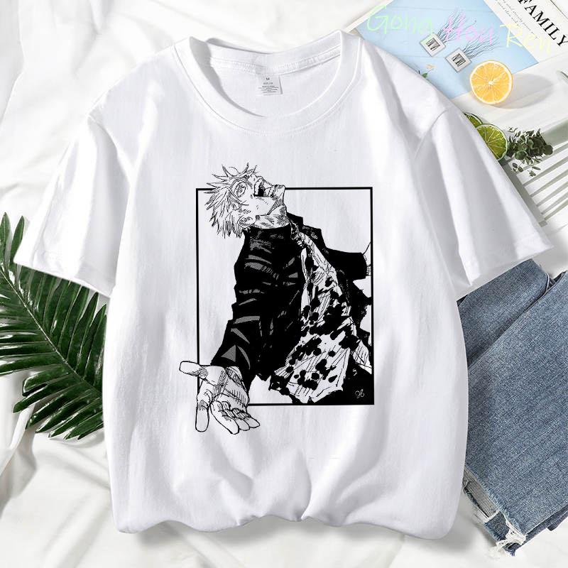 Japonské tričko Manga Jujutsu Kaisen Top Dámské Anime Gojo Satoru Tričko s potiskem Funny Gojo Cat Grafika Tričko Kawaii Neformální topy