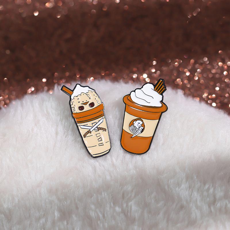 Unique Geometric Skeleton Cup Ice Cream Brooch Pin For Halloween Fashion Accessory