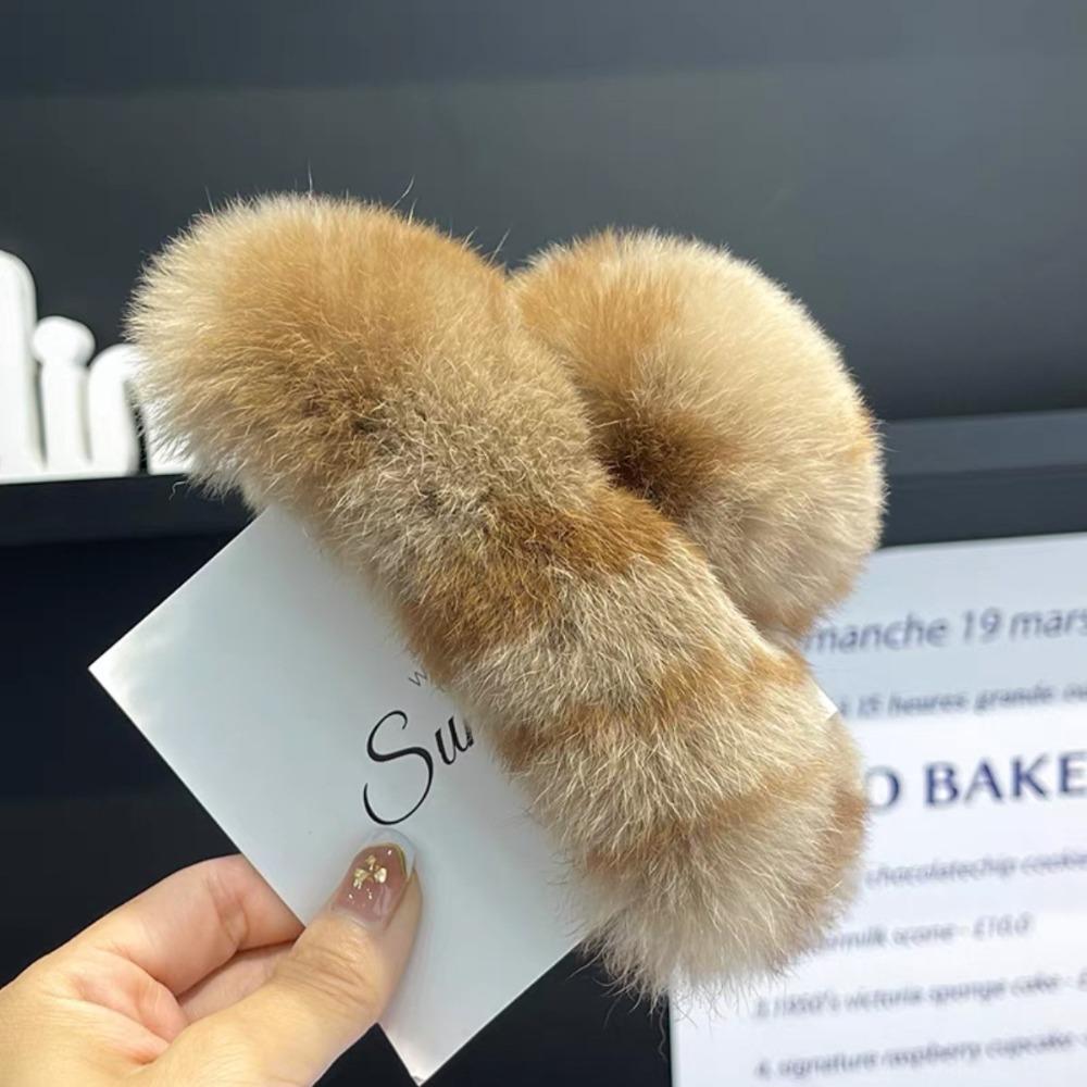 Pure Color Faux Fur Large Hair Clip Leopard Print Winter Hair Accessories Sweet Grasp Clip Girls