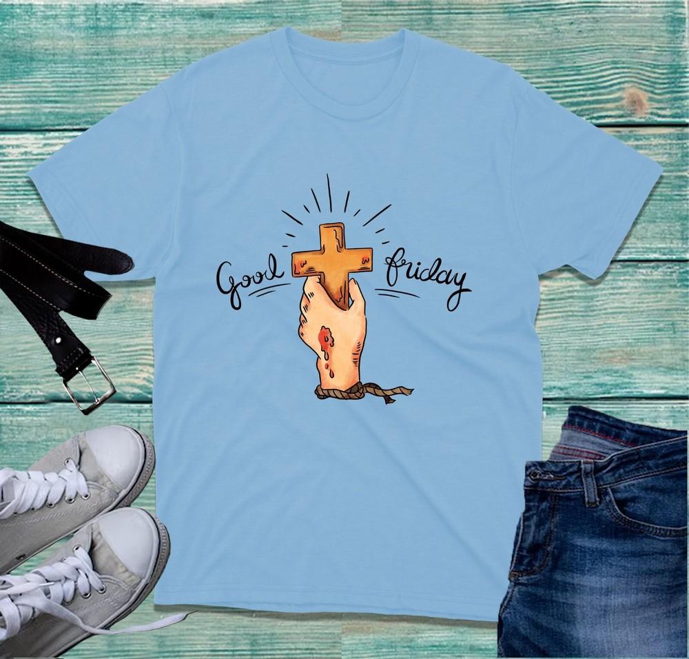 Good Friday Cross Pierced Hand Tshirt Easter Faith Jesus Christ Holy Week Top S