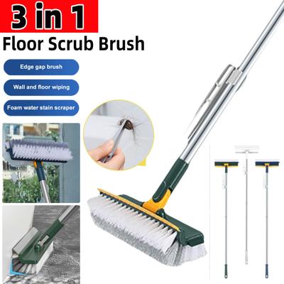 3 In 1 Floor Scrub Brush Long Handle Multifunction Scrape Brush 180°Rotating Stiff Bristle Brush for Bathroom Tub Tile