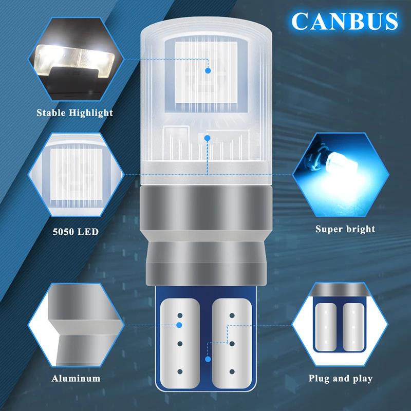 2Pcs/Set RGB LED T10 W5W Bulbs With Remote Control W5W Led 194 168 Car Reading Dome Light Car Wedge Lamp License Plate Lights Bulbs 7