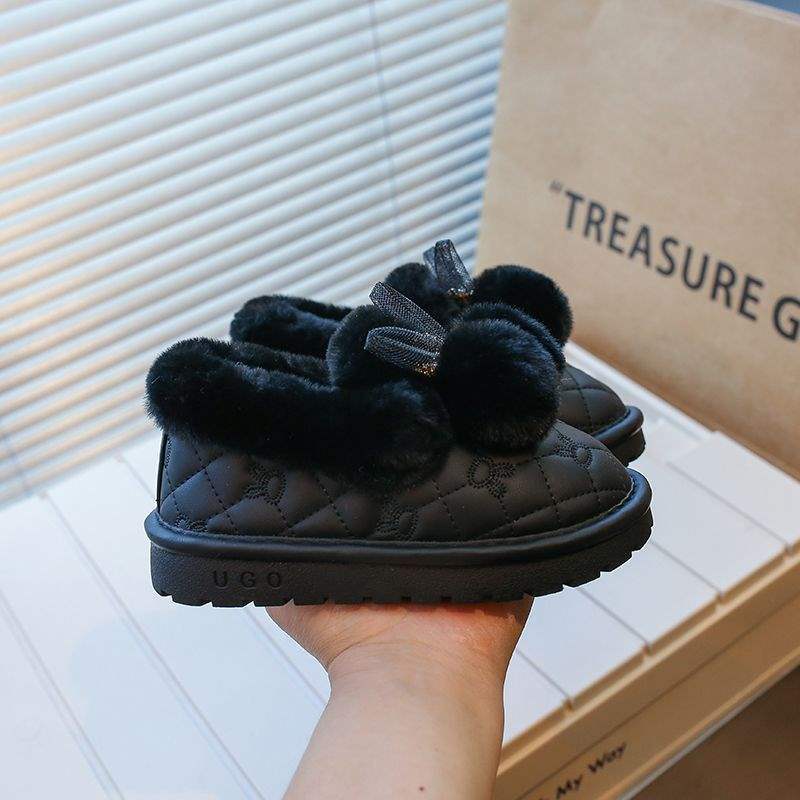 Girls Hairball Snow Boots 2025 Winter New Fluffy Plush Thickened Warm Non-slip Cotton Shoes Student Two Cotton Shoes