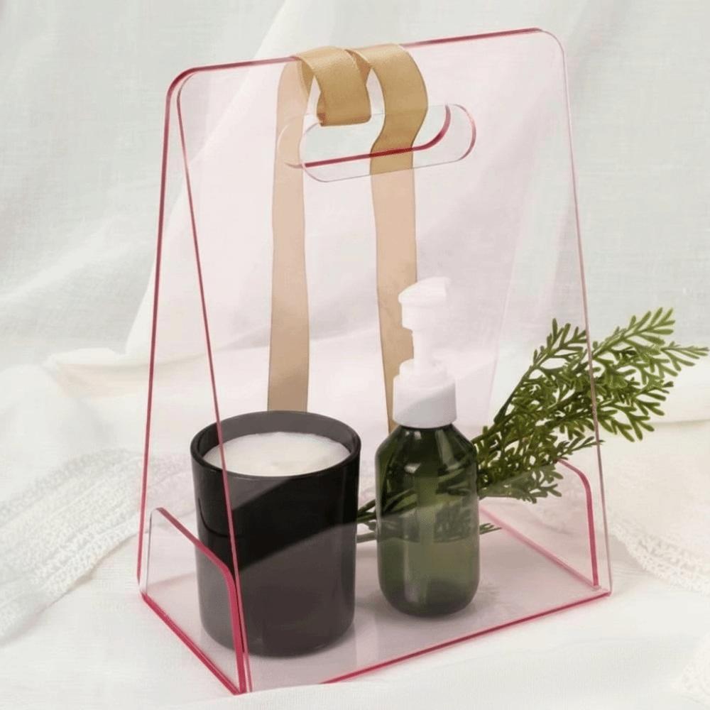 Acrylic Handheld Flower Box with Handles Reusable Gift Wrapping Bags Decorative Vase Transparent Tote Bags