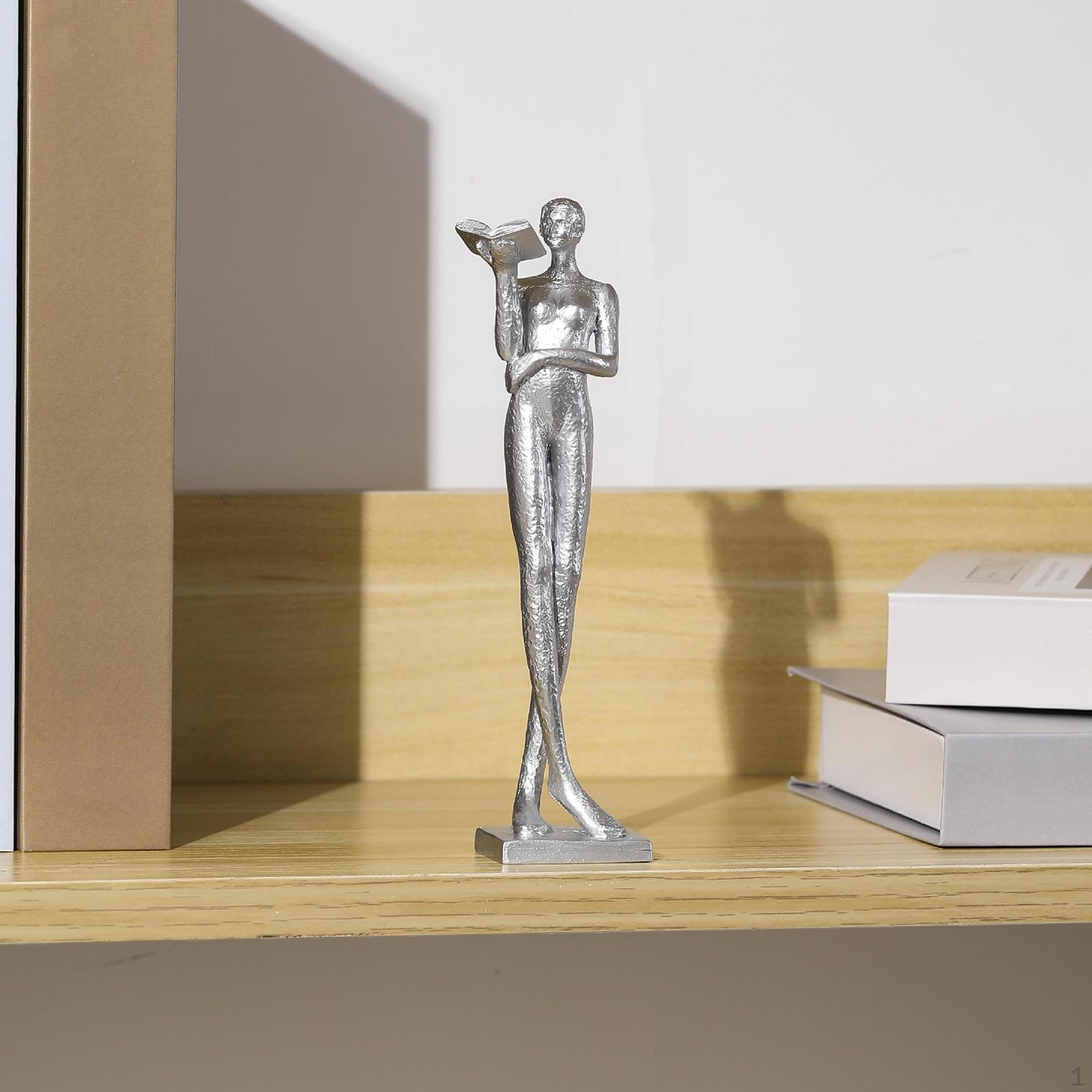 Book Reader Statue Craft Collectible Desktop People Sculpture for Housewarming Argent