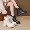 Martin Boots Women's Autumn and Winter New Casual Fashion Locomotive Short Boots Women's Thick-soled Lace-up Leather Boots Women
