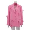 Women Y2k Bow Casual Office Blazer Top Cute Notch Lapel Button Up Jacket Oversized Long Sleeve Coat