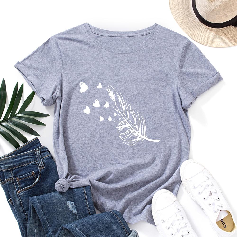 Cotton T-Shirt Short Sleeve Round Neck Women 2d Print Tops