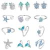 Estate Piccolo Anello Tartaruga Fresca Orecchini Set di Gioielli Argento Sterling 925 Anello con Perline Stella Marina Gioielli