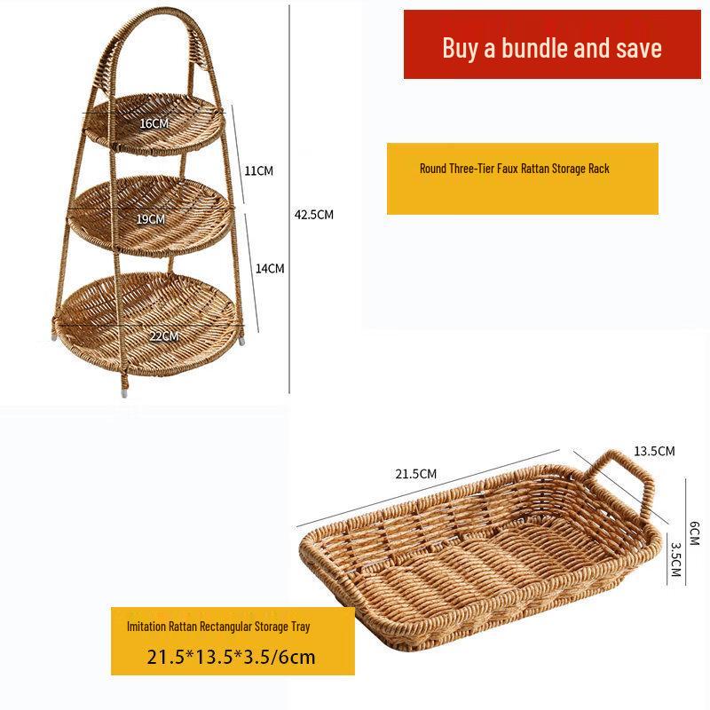 European Style 3-Tier Round Imitation Rattan Fruit Basket