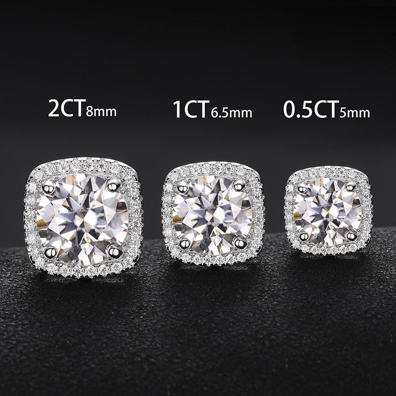 S925 Sterling Silver Moissanite Square Stud Earrings - 50 Points to 2 Carats, Light Luxury High-End Design