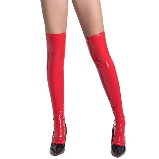 1 Pair Women Stockings Glossy Faux Leather Soft Elastic Anti-slip Breathable Over Knee Length Slim Fit Club Party Cosplay Stage Show Long Stockings