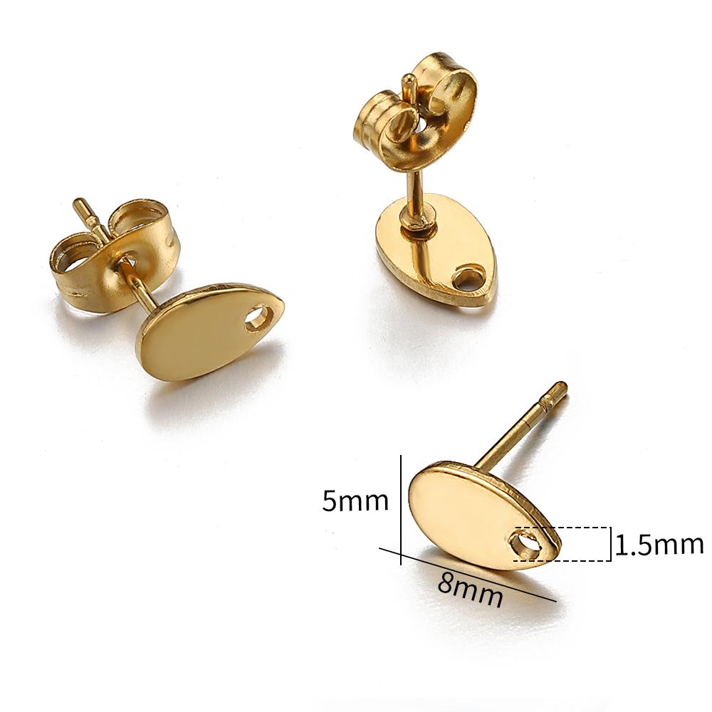 10pcs Stainless Steel Ear Studs Smooth Surface Dangle Earring Base with Hole for Pendant DIY Jewelry Making Accessories Supplies
