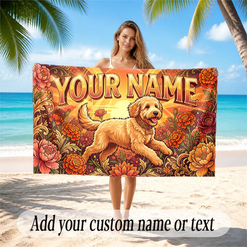 Floral Garden Theme Soft Beach Towel Personalized Custom Name Text Towel Portable for Beach Pool Travel