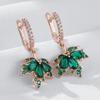 Oryginalny Design Błyszczące Zielone Naturalne Cyrkony Kolczyki Liść Klonu Dla Kobiet Moda Kolor Różowego Złota Codzienna Delikatna Biżuteria