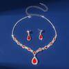 European & American Multi-Color Rhinestone Jewelry Set: Green, Blue & Red Necklace, Earrings, Bracelet & Ring