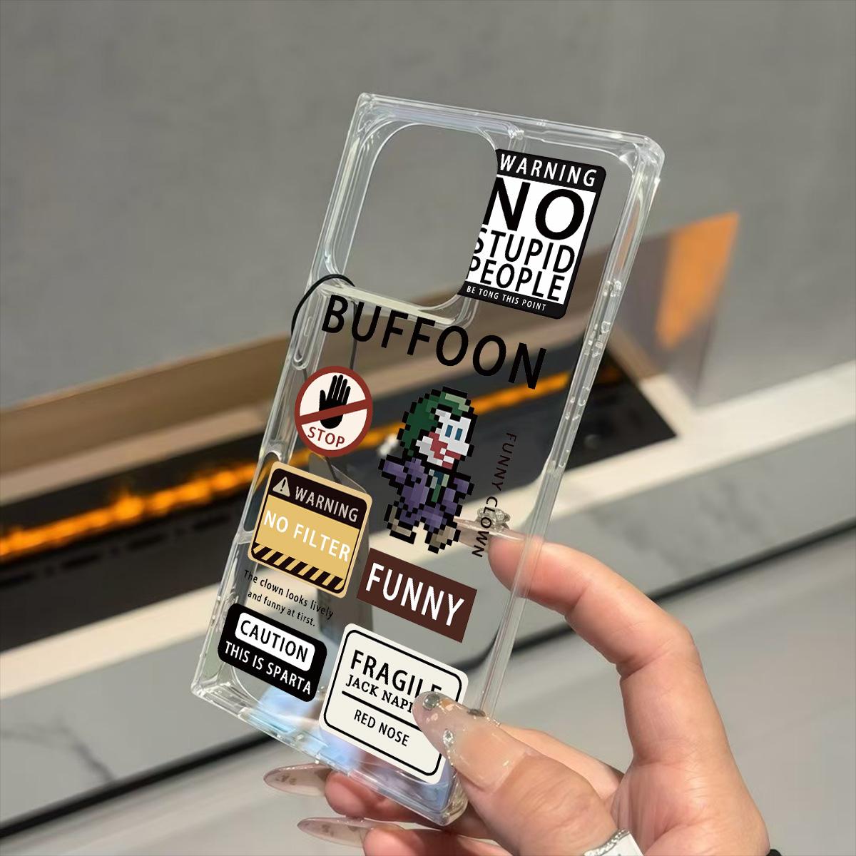 

Прозрачный квадратный чехол-накладка для iPhone 15 Plus 13 11 16 ProMax 14 Pro Max 12 Защита от кислорода, узор граффити с клоуном iphone 16