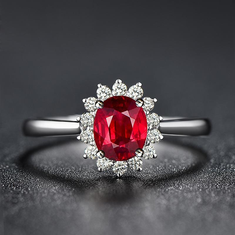 Flower inlaid ring, ruby colored gemstone opening adjustable ring, women's live fashion and exquisite
