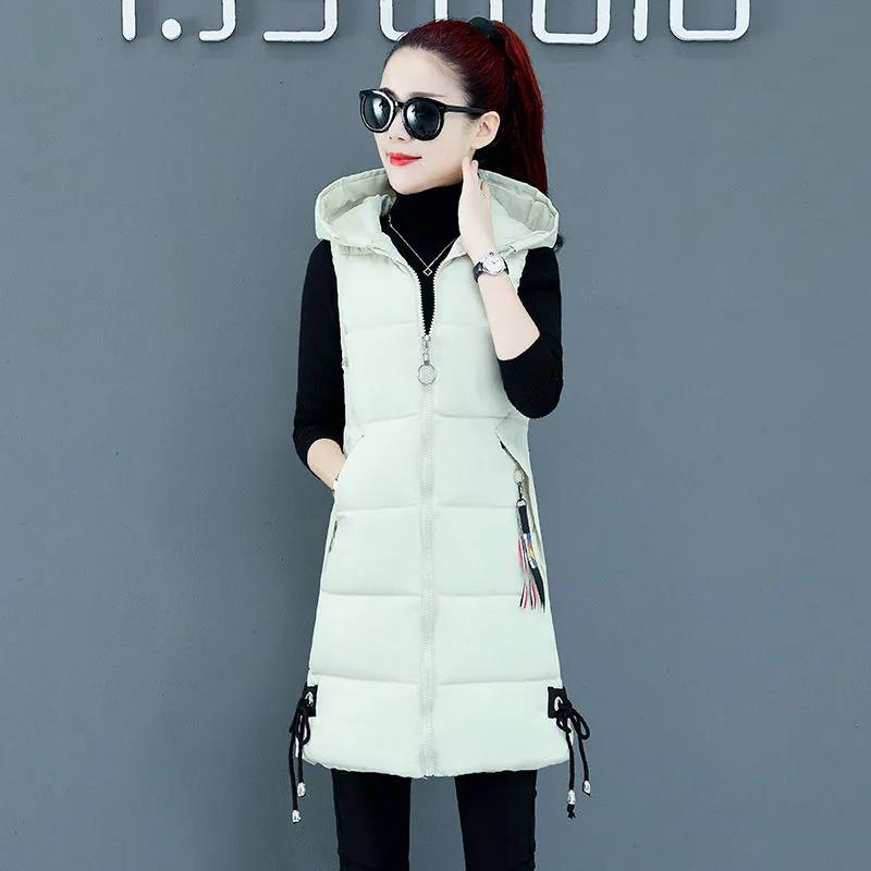 Herbst Winter Damen Übergröße Warm Lässig Einfarbig Locker Weste Mantel Ärmellos Kapuze Mittellang Strickjacke Jacke