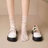 3 Pairs Women Floral Patterned Lace Round Neck Socks Fashionable Paired Summer Sweet Style Comfortable Breathable Casual Socks