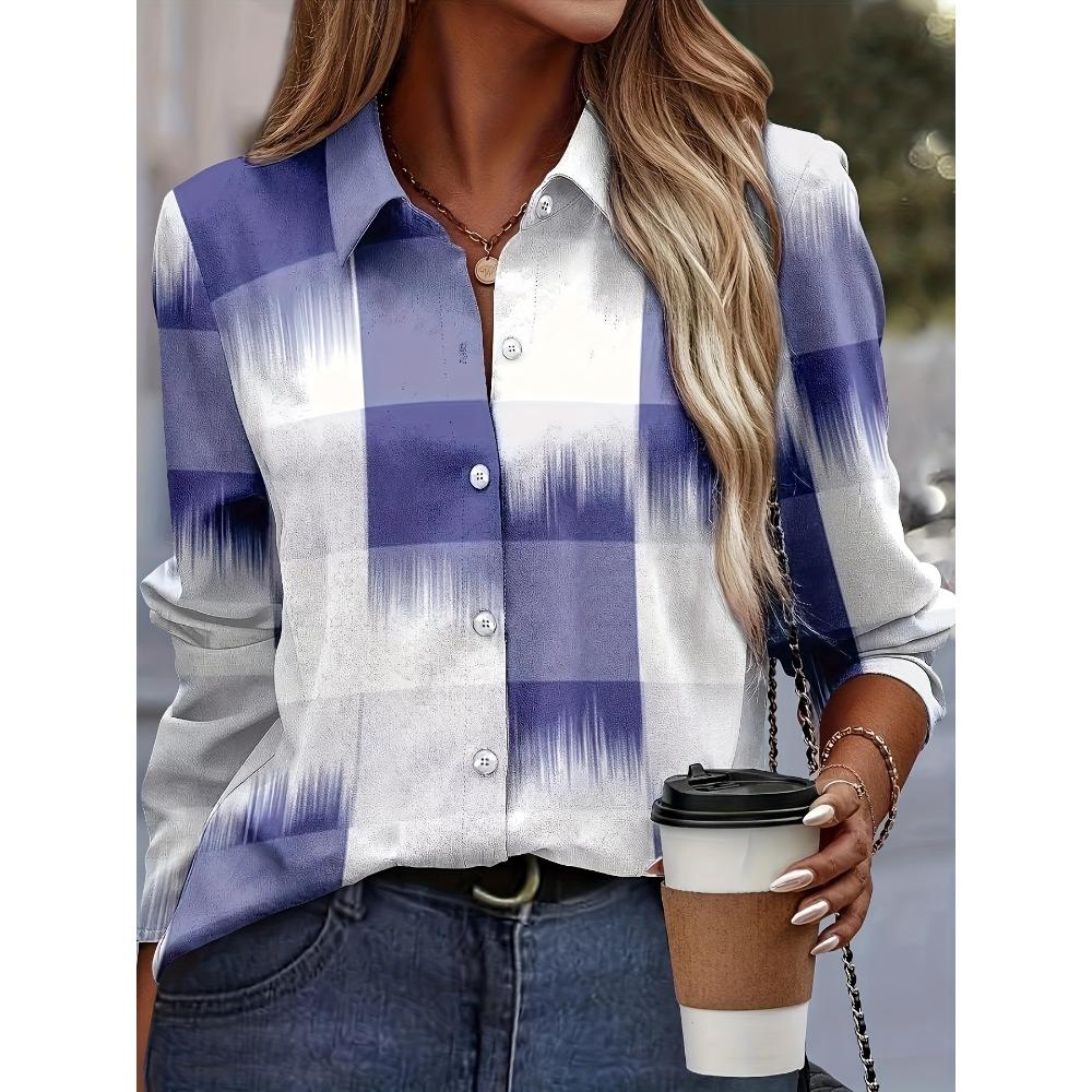 Fashion Block Splicing 3D Print Women's Long Sleeve Shirts Gradient Color Loose Blouse Tops Casual Fashion Women's Clothing