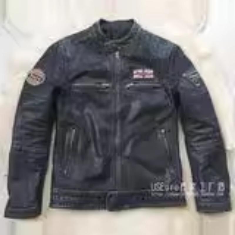 

Men Genuine Leather Motorcycle Jacket Slim Fit Biker Coat Real Cowhide Short Jacket 5XL