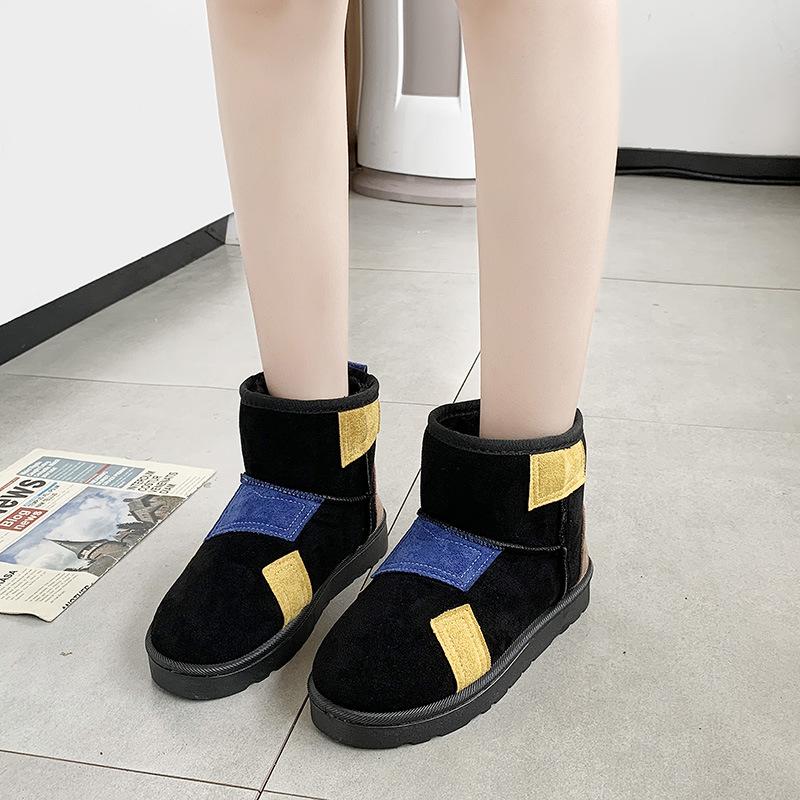 Women's Colorblocking Large Size Soft Sole Winter Warm Fur One Snow Boots Padded Lined Ankle Boots Non-slip Hiking Casual Sports Cotton Boots