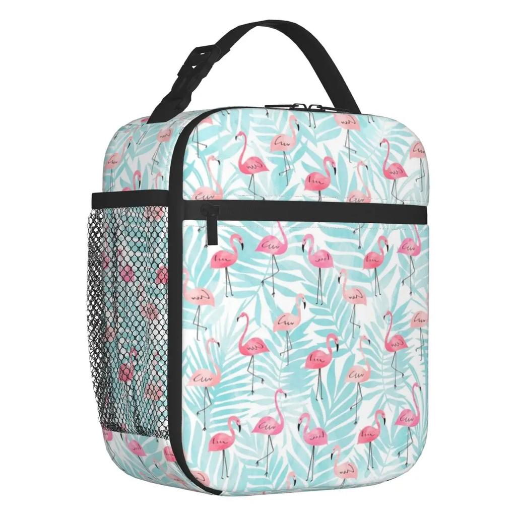 Pink Flamingo Summer Vibes Flamingos Pattern Portable Lunch Boxes Cooler Thermal Food Insulated Lunch Bag Kids School Children