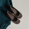Retro Shallow Leather Small Single Shoes Women's One-pedal Round Head Grandma Shoes Beaded with Skirt Flats