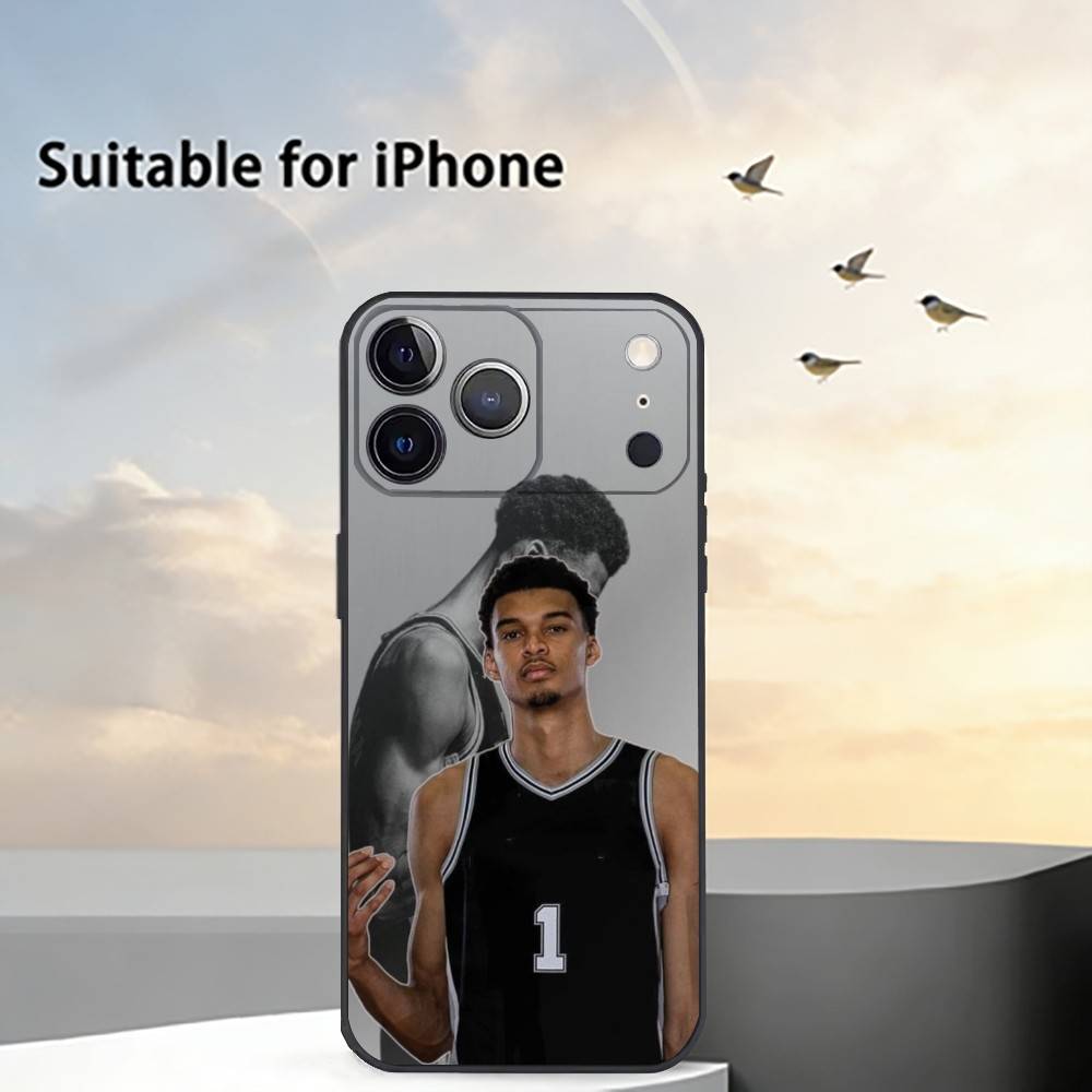 Custodia per Telefono Sportiva Basket Victor Wembanyama Per iPhone 17, 16,15,14,13,12,11 Plus,Pro Max, Altri Cover Morbida Nera